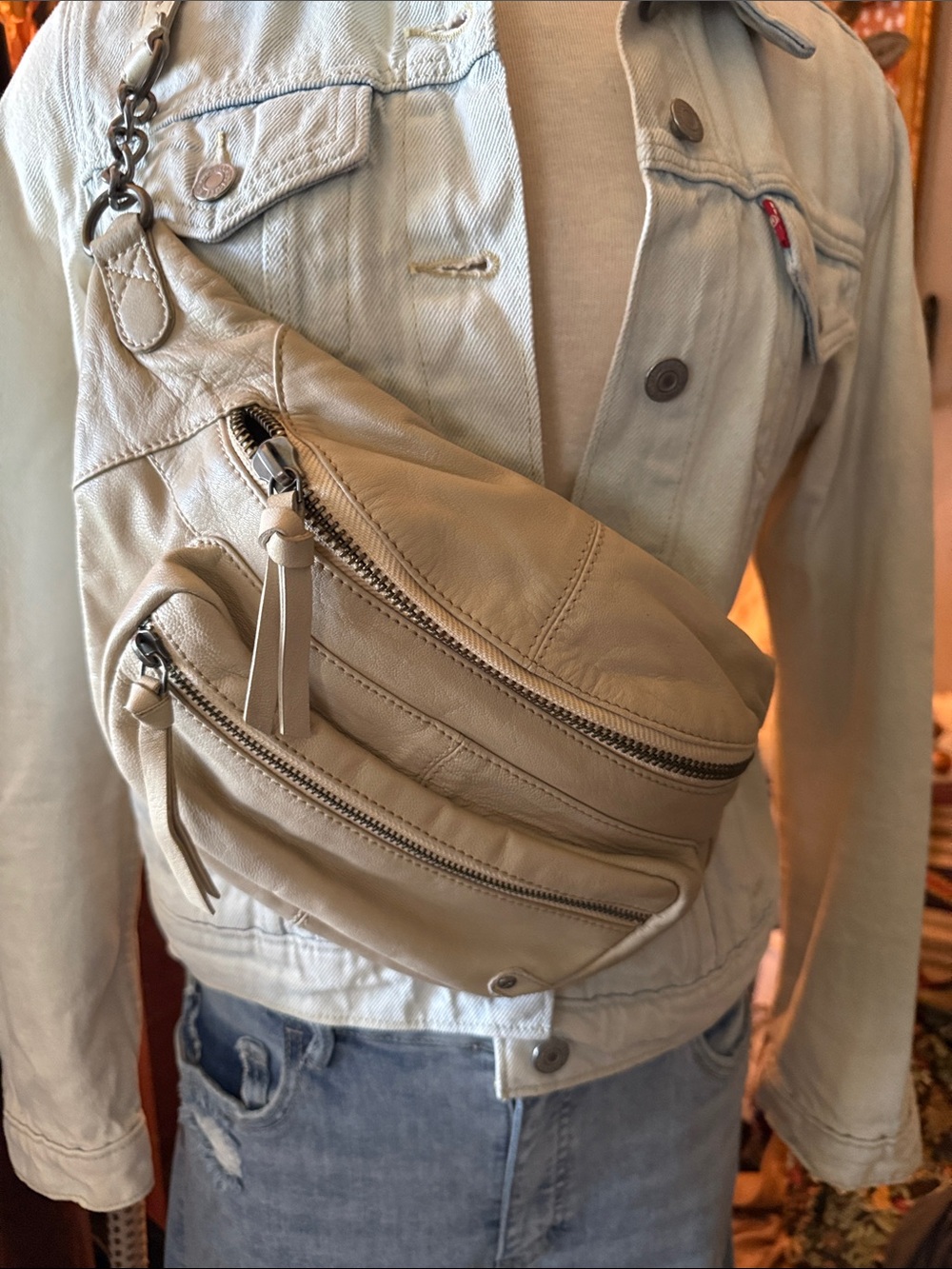 Free People Archer Leather Sling Bag - Cream White Like New